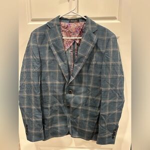 TIGLIO Luxe Wool Blue & Tan Plaid Men's Blazer